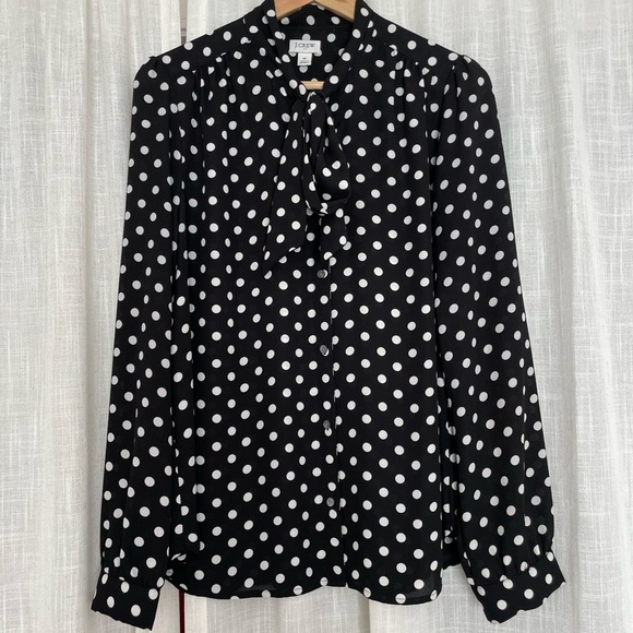 J.Crew Black & White Polka Dot Sheer Button Down Blouse Size M - Picture 8 of 8